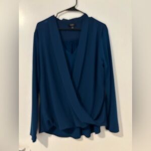 Alfani Blue Wrap Blouse with Long Sleeves